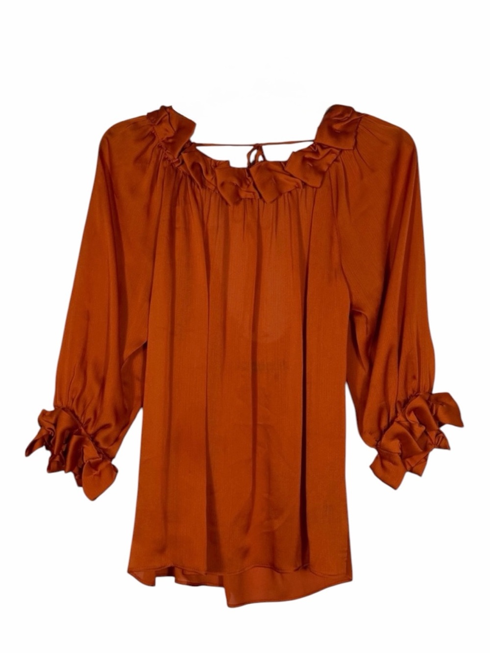Ark & Co NWOT Women’s 3/4 Sleeve Blouse With Plunging Back In Orange. Size Small